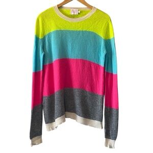 Brodie Cashmere May Stripe Boyfriend Jumper Women’s Medium Neon Soft Pullover